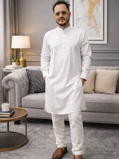 প্রিমিয়াম কটন পাঞ্জাবি পায়জামা সেট (কালার-সাদা)