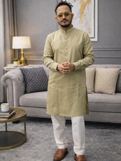 প্রিমিয়াম কটন পাঞ্জাবি পায়জামা সেট (কালার-ক্রিম)