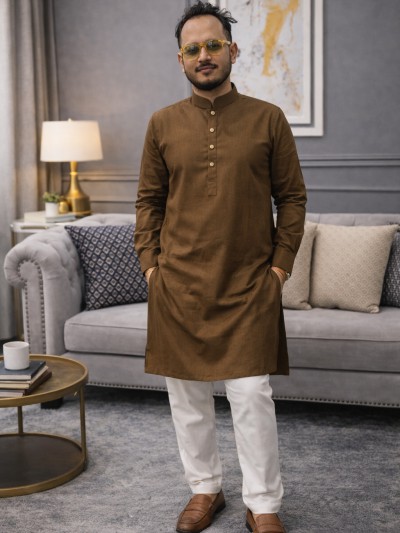 প্রিমিয়াম কটন পাঞ্জাবি পায়জামা সেট (কালার-কফি)