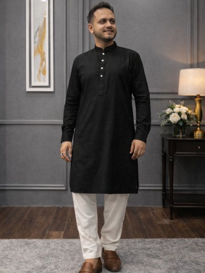 প্রিমিয়াম কটন পাঞ্জাবি পায়জামা সেট (কালার-কালো)