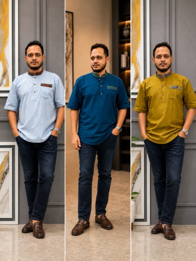 রেমি কটন কাতুয়া(কালার -লাইট আকাশী+পেট্রোল+পাকা অলিভ)