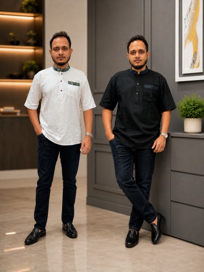 রেমি কটন কাতুয়া(কালার -সাদা+কালো)