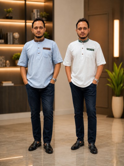 রেমি কটন কাতুয়া(কালার -লাইট আকাশী+সাদা)